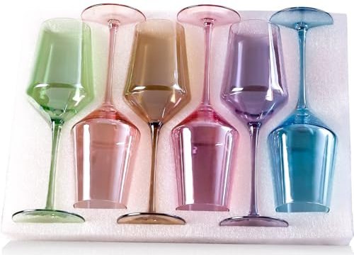 Physkoa Juego de copas de vino de colores de 6 a 15 onzas, cristalería colorida soplada a mano con tallo largo, cristalería multicolor para los amantes del vino, bodas, cumpleaños, regalos de Navidad