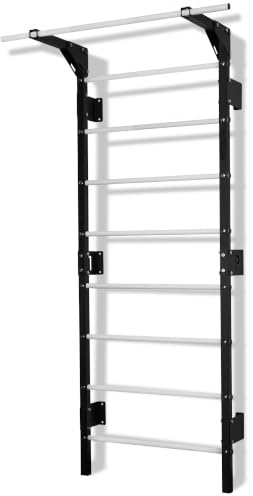 Sprossenwand mit Klimmzugstange Pull Up Bar Turngeräte Fitness Turnwand Klettergerüst bis 250kg Kletterwand Gym Sportgerät für Erwachsene Heim Turnhalle (Schwarz-Weiß - mit Klimmzugstange)