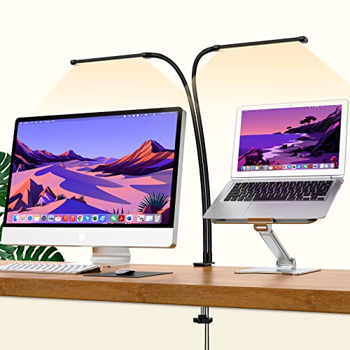 iZELL 77 LED Schreibtischlampe Dimmbar - 【3 Farbtemperaturen & 10 Helligkeitsstufen】 70cm Flexiblem Schwanenhals mit Schwenkclip, Klemmleuchte, Bürolampe, Arbeitslampe für Home Office/Büro