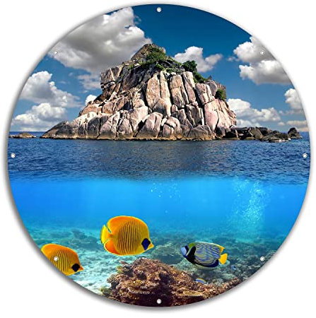 Wallario rundes Outdoor-Poster für Garten oder Balkon Exotische Fische im Meer, Motivbanner 60 cm Durchmesser