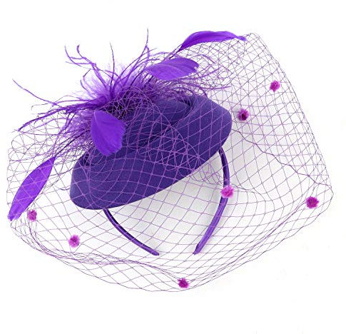 LJRPUPY Frauen Vintage Fascinator Hut Feder Mesh Netz Schleier Hut Haarnadel Haarband Braut Hochzeit Cocktail Party Headwear