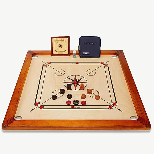 Carrom Board Set offizielle Größe 7 kg - 74cm x 74cm interner Spielbereich - India Hartholz Qualität - Komplettes Set mit Offiziellen Scheiben (Brett Spielbereit) | Offizielle Größe, interner Spielbereich, India-Hartholz, Komplettset mit offiziellen Scheiben, spielfertiges Brett