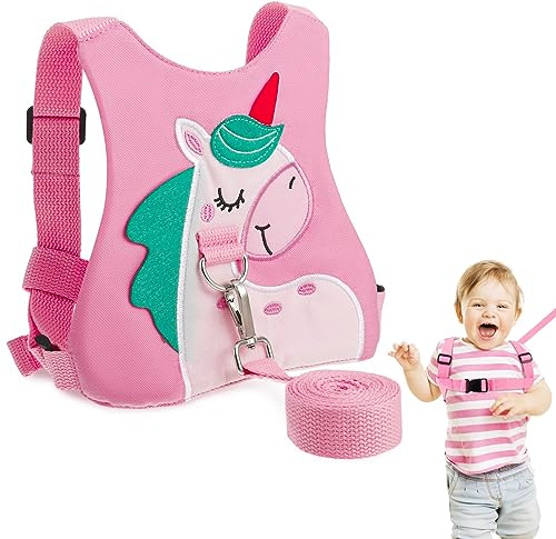 Heyu-Lotus Toddler Reins, Reins for Toddlers Girls, Toddler Reins for Walking 1-3 Years, Pink Unicorn Baby Bridle Safety Belt Backpack Toddler Anti-Lost Belt Bridle