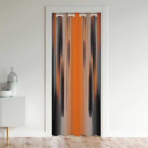 Loussiesd Orange und Schwarz Türvorhang 106x203cm Moderne Kunst Raumteiler Vorhänge Gardinen Messy Rust 30%-50% Zimmer Dunkeln Türvorhang Blickdicht Gradient Stil Vorhang für Innentür Raumteiler