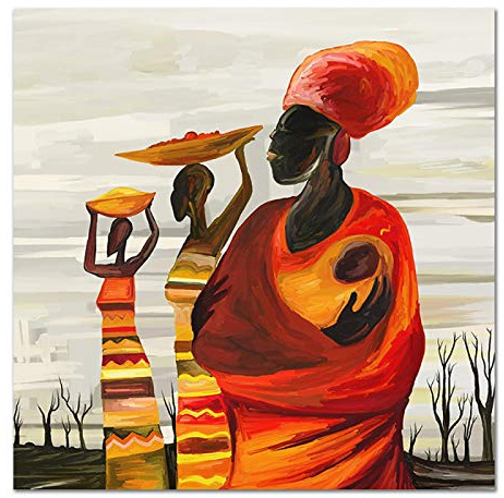 Ritratto astratto dipinto ad olio su tela Arte africana Wall Art Poster e stampe Immagini per soggiorno Decorazioni per la casa 70x70 cm (28x28 pollici) con cornice