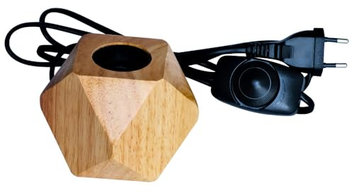 TIANFAN Holz-Sammlung E27 Lampenfassung mit 1,8 Meter Kabel EU Stecker und Dimmerschalter Edison Birne Rautenförmiger Lampenfuß
