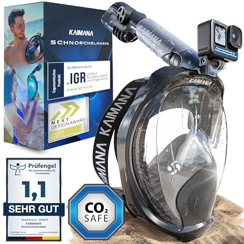 Die Preisgekrönte KAIMANA® Schnorchelmaske für Erwachsene & Kinder - absolut CO2 sicher - inkl. Tragetasche - Tauchermaske Erwachsene - Vollgesichtsmaske Tauchmaske