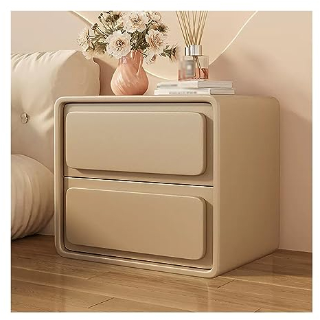 WAOCEO Nacht Tisch Nachttisch im Holz-Creme-Stil, einfarbig, einfacher Nachttisch mit Zwei Schubladen, Nachttisch, großes Fassungsvermögen Nachtischschränke (Color : Beige, Size : L)
