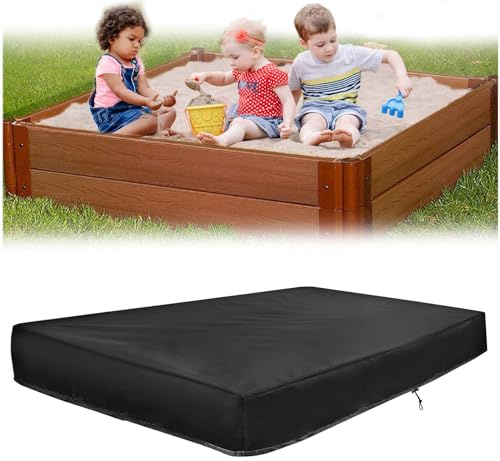 Noir Bâche Bac Sable Imperméable, 150x150x20 CM Imperméable Housse Protection pour Bac Sble, CouvertureBac à Sable Étanche avec Cordon, 420D Bac à Sabe de Serrage Tissu Oxford
