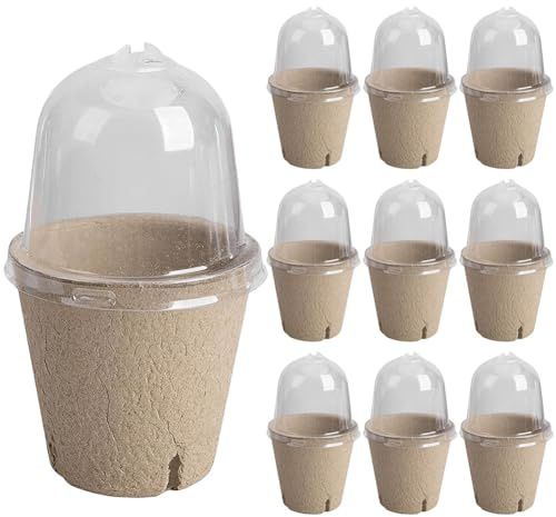 Kexpery 10 contenitori per piantine, con coperchio trasparente, per germinazione, biodegradabili, per coltivare e coltivare in serra, versatili (8 cm)