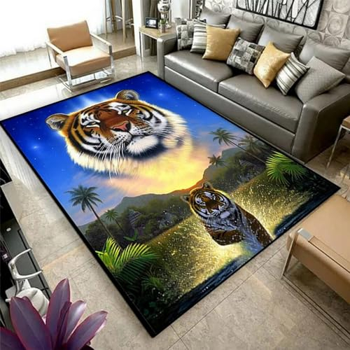 Kind Teppich 180 X 280 Cm / 70.86 X 110.23, Schlafzimmer Teppich, 3D Teppiche Wohnzimmer Teppiche Weich Rutschfest Teppich Für Wohnzimmer Schlafzimmer Bettvorleger Tiger-Dschungel-Tierwelt -9F8T9L5F