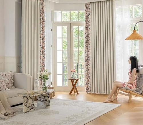 Homxi Gardine Blickdicht Wohnzimmer 2er Set,2 x 107W x 244H cm,Blickdichte Gardinen Kinderzimmer Braun Spleißen Einfarbig und Blumenmuster Vorhänge Ösen