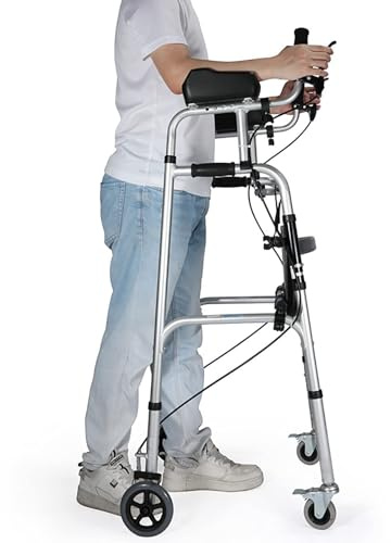 Andador andador con asiento y frenos, plegable, resistente, para personas mayores, con reposabrazos, ayuda para caminar para discapacitados para interiores y exteriores
