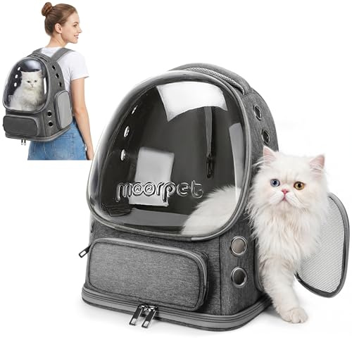 ALLSOPETS Kattryggsäck, bärare, innovativ resenär, bubbelryggsäck, bärbar, husdjursbärare för katter och hundar upp till 7,5 kg med inre säkerhetsbälte, perfekt för resor (grå)