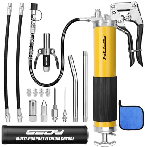 Kit de pistola de grasa resistente de 17 piezas: tubo de grasa de 14 onzas, manguera flexible, bomba de grasa, 8000 PSI, pistola de agarre, pistola de grasa, herramienta marina, conectores duraderos,
