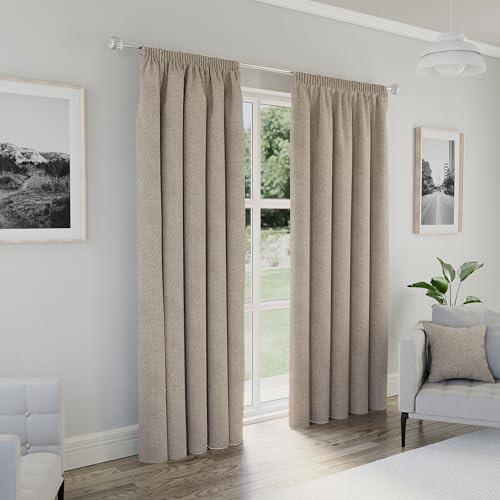 Enhanced Living Dallas Tape Top Blackout Curtains Natural 46x90 117x229cm | 100% Blackout Curtains Tape Top Thermal, Noise Reducing Curtain Pair for Bedroom, Living Room