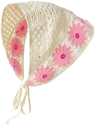 ljhnba Knitted Flower Triangle Scarf Lovely Crochet Hair Kerchief Tie Back Flower Pattern Elegant Turban for Girls Photo Props