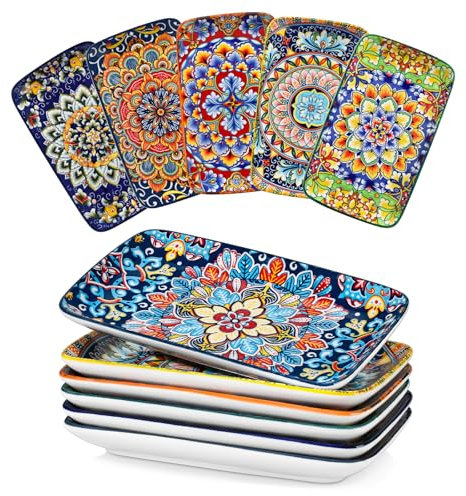 vancasso SIMI Serving Platter, 8.5 in Small Serving Dishes, Porcelain Rectangle Serving Plates Set of 6, Dishwasher and Microwave Safe, Sushi Platters for Party