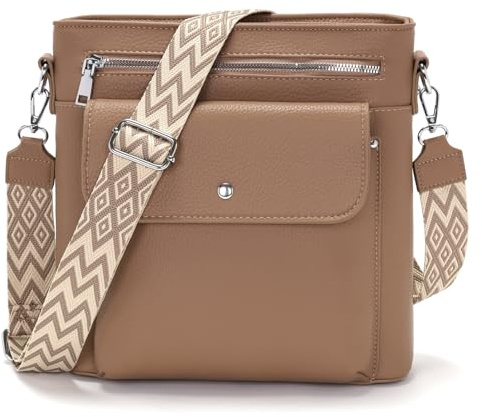 YISUOHOOM Handtasche Damen Mittelgroß Umhängetasche Damen Crossbody Bag Veganes Leder Schultertasche mit Vielen Fächern Khaki