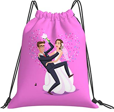 Reiserucksack Hochzeit Just Married Lustiges Paar Braut Gym Bag Unisex Turnbeutel Mit Kordelzug Gemustert Rucksack Mit Kordelzug Für Outdoor, Kinder, Erwachsene, 36X42Cm