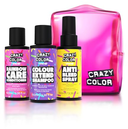 Crazy Color Travel Toiletries 100ml | 3 Piece Mini Shampoo and Conditioner Set with Anti Bleed Spray, Travel Essentials for Coloured Hair