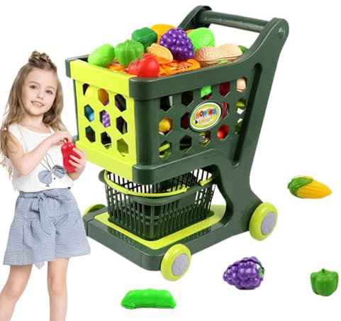 Kinder-Einkaufswagen, Einkaufstrolley, Spielspielzeug | Einkaufswagen-Set Für Kinder | Einkaufswagen-Spielzeug Mit Kreisförmigem Kanten-Design Für Geburtstag, Weihnachten,