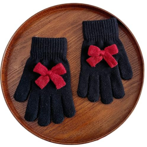 JINZIJINYU Strickhandschuhe Damen Touchscreen Handschuhe Mit Fliege Für Damen Bunte Winterhandschuhe Winter Fingerhandschuhe Schwarz
