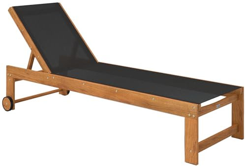 Outsunny Tumbona de Madera de Acacia con Respaldo Ajustable 4 Niveles para Jardín Exterior Ruedas Carga 160 kg