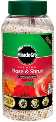 Miracle Gro Premium Rose & Shrub Continuous Release Plant Food 900G, Long-Lasting Fertilizer for Healthy Growth, Vibrant Blooms & Strong Roots, Ideal for Roses, Shrubs, and Flowers