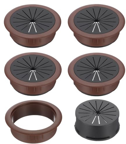 PATIKIL 60mm(2 3/8inch) Desk Grommet, 5pcs Desk Cord Hole Cover Desk Cable Hole Grommet Cover Sturdy ABS Plastic Round Large for Cables Cabinets Desktop Equipment Wiring Organizing, Brown