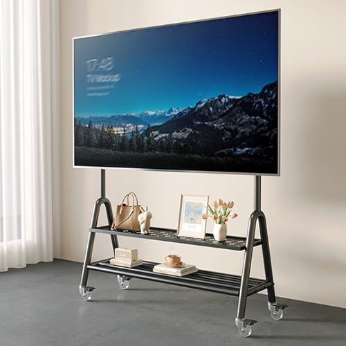 HOLGVE Mobilt TV-stativ, Mobil-tv-vagn For 60-85 Tums Tv, Rullande Tv-ställ På Hjul, Bärbart Tv-ställ På Dubbelt Förvaringsställ, Golvställ for Tv-vagn Med Fäste(Black)