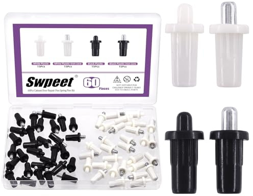 Swpeet 60Pcs 4 Sizes Cabinet Door Repair Pin Assortment Kit, Spring Loaded Shutter Repair Pins Replacement Repair Pins Furniture Fittings Door for Room and Window Cabinet Door