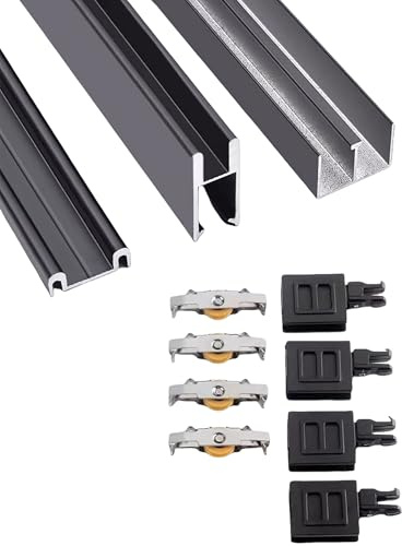 Kit ferramenta for porte scorrevoli a doppio binario for mobili in vetro da 8 mm, librerie e cucine - Rulli silenziosi e resistenti, binario scorrevole for vetrine, armadi e ante di armadi.(Black,39.4