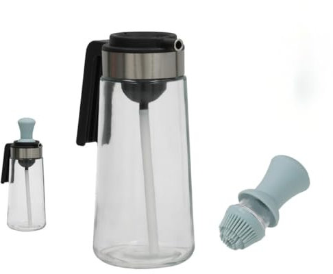 Huilier en verre avec doseur et pinceau en silicone, 540 ml, manche noir