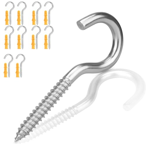 Ruayia 10 Stück M6 304 Edelstahl Selbstschneidend,Schraubhaken Edelstahl,Ösenschrauben, Deckenhaken, Hakenschraube, Ring Schraube Nägel Ösen Schraube für DIY Kork Handwerk Hängende Holzrahmen
