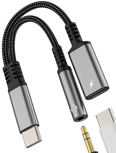 Adattatore USB C a 3.5mm jack Cuffie(2in1)per iPhone 16 15 Pro Max Type C Cavo AUX Audio Ricarica Sdoppiatore Compatibile per Samsung Galaxy S25 S24 S23 per Apple Adapter per iPad Cavo Auto Accessori