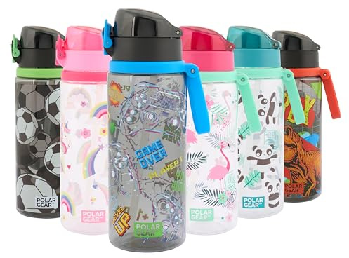 Polar Gear Aqua Flip 650ml Kids Water Bottles with Straw & Soft Spout - BPA-Free Kids Water Bottle with Straw & Push Button Lock Cap - Leakproof Drinks Canteen for Boys and Girls with Carry Strap