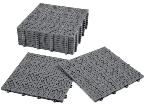 Fortena Recycelte Bodenfliesen Grau 30x30 cm Set (11 Stück) Stoßfest, Frostsicher für Garage