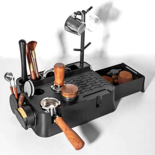 Guolich Espresso Tamping Station with Drying bar,Tamper Station Fit for Storage 51/53/58mm Espresso Tamper,Distributor, Portafilter & Puck Screen Accessories（Black）