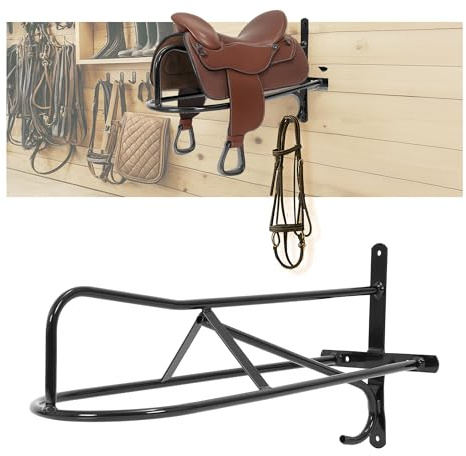 Gelacie 1Pc Saddle Rack Wall Mounted 22.3 x 11.1 x 8.6 Inch with Bridle Hook for Horse Enthusiast, Heavy-Duty Saddle Rack Stand for English and Western Style Saddle Pad Rack, Horse Tack Storage