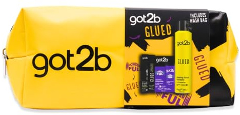 Got2b Glued Hair Styling Gift Set - Volumising Hair Powder, Blasting Freeze Hairspray, Eyebrow Gel & Brow Glue, 4-Piece Styling Kit with Travel Wash Bag
