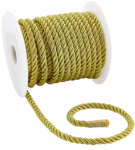 PH PandaHall Cordoncino intrecciato a 3 strati, 9,1 m, 5 mm, filo decorativo satinato lucido, per cucito, tende, tappezzeria, laurea, ghirlanda di Natale, borse, maniglie, colore: cachi