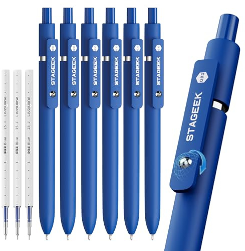 STAGEEK Blue Gel Pens GX3, 6Pcs Quick Dry Blue Ink Pens with 3 Extra Refills, Fine Point Retractable Smooth Writing Pens for Journaling, Office, Note Taking, School Supplies, Nurse Aesthetic(Blue)