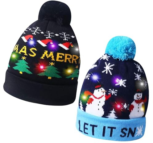 DIELIANHUA 2 Stück Weihnachtsmütze LED, Weihnachtsmütze, Weihnachtsmützen, Weihnachtsmützen Mit Licht, LED Weihnachtsmützes, Mütze Mit LEDs Licht, Geeignet für Weihnachts- und Silvesterfeiern/A