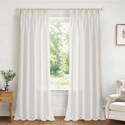 INOVADAY Gardinen mit Kräuselband Wohnzimmer 2er Set 260x140cm, Weiß | Vorhang Halbtransparent Leinenoptik, Gardinen für Schienensystem Schlafzimmer, Vorhänge für Kräuselband, Lichtfilterung