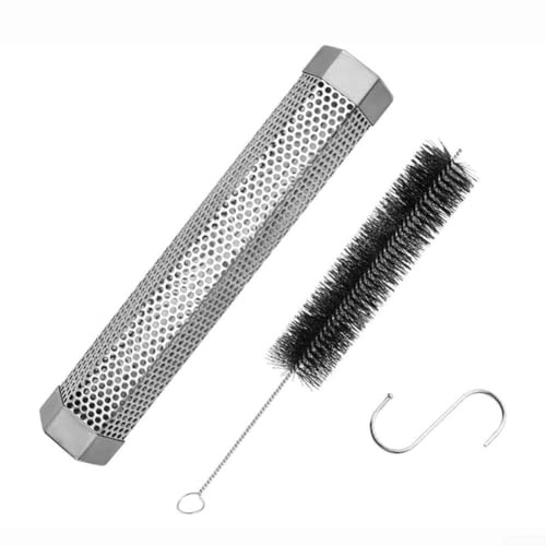 Yuanpgky Tube de fumée en acier inoxydable de 30,5 cm pour barbecue avec granulés de bois, compatible avec l'amélioration de la saveur de hickory et de pommier, comprend une brosse de nettoyage et un