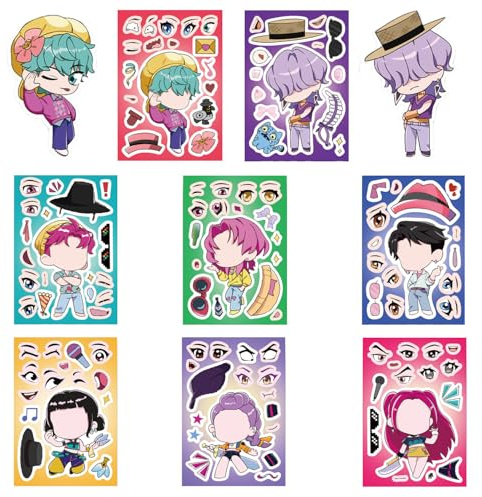 8 Pcs Kpop Stickers, Make a Face DIY Puzzle Decals, Anime Stickers Graffiti Stickers for Laptop Stickers Suitcase Stickers for Adults Aesthetic Collection, 4.33x6.30 Inches