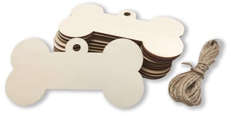 Nudaoz 20 Pack Unfinished Wooden Dog Bone Tags (3.94×1.97 Inches) with Adjustable Hanging String, Ideal for DIY Decorative Labels