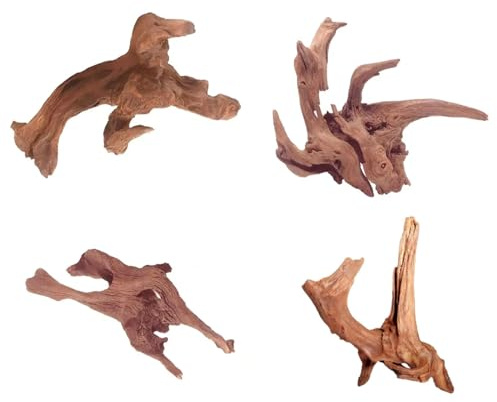 SIXHAOBU 4 Stück Treibholz Hardscape Aquarium Deko Naturholz Treibholz Deko Aquarium Wurzel Echtholz Holzdekoration Root Kleines Ornament Fish Tank Decoration für Aquascaping Reptilien Innendekoration