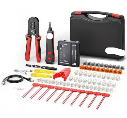 Network Tool Kit, Lan Tester RJ45 Crimper Cat6 CAT5E Connectors RJ11 Punch Down Wire Stripper Pliers Ethernet Cable